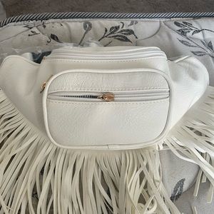 Off white fringe Fanny pack with front pocket
